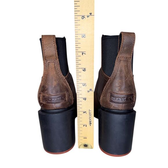 Sorel Blake Chunky Block Heel Brown Leather Chelsea Heeled Boots Size 6.5 - Picture 10 of 11